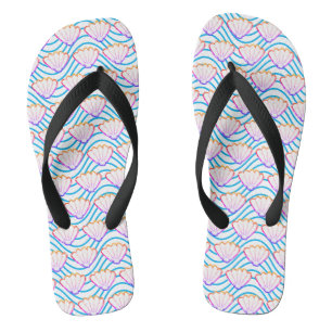 Seashell Sketch White And Blue Wave Patterns Jandals