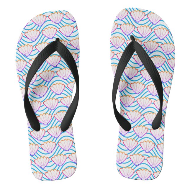 Seashell Sketch White And Blue Wave Patterns Jandals (Footbed)