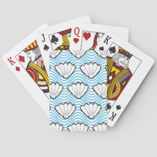 Seashell Sketch White And Blue Wave Patterns Playing Cards