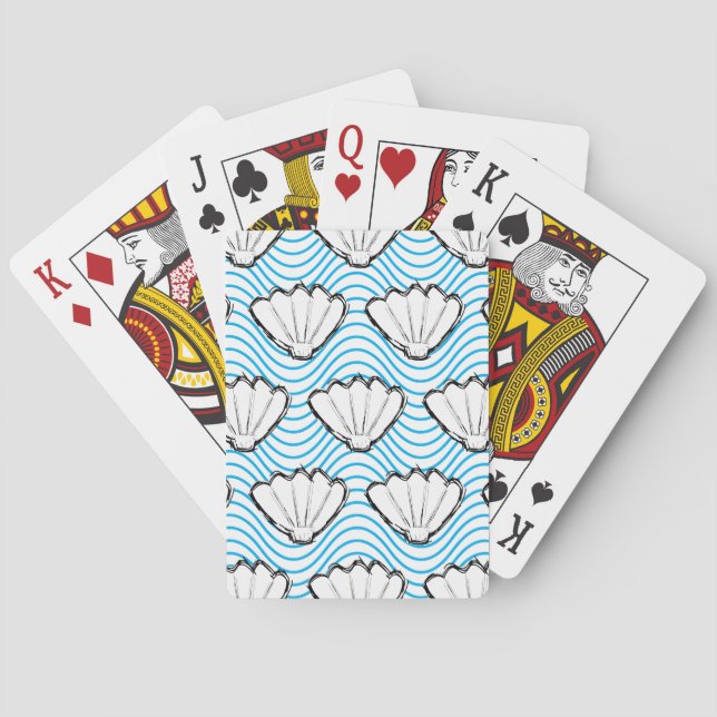 Seashell Sketch White And Blue Wave Patterns Playing Cards (Back)