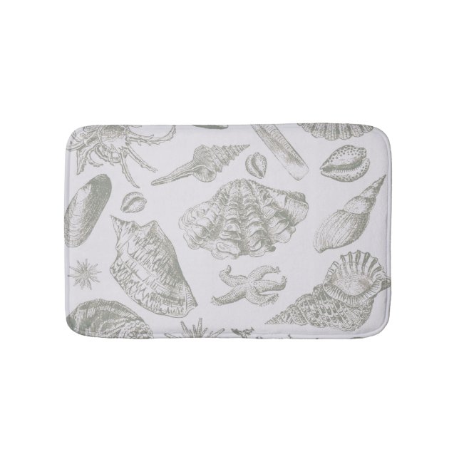 Seashell Soft Antique Art Beach Shells Bath Mat (Front)