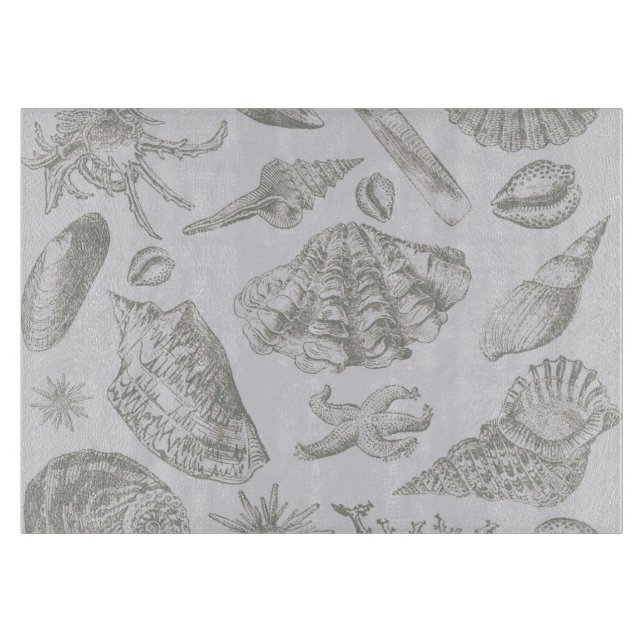 Seashell Soft Antique Art Beach Shells Cutting Board (Front)