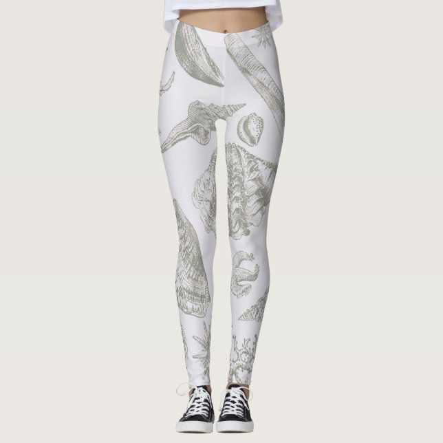 Seashell Soft Antique Art Beach Shells Leggings (Front)