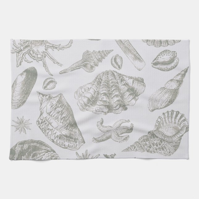 Seashell Soft Antique Art Beach Shells Tea Towel (Horizontal)
