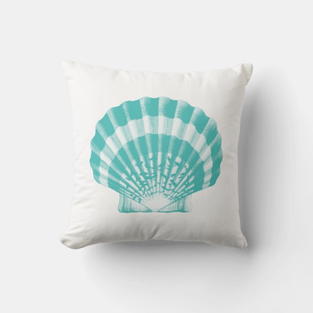 Seashell - soft aqua and white cushion (Front)