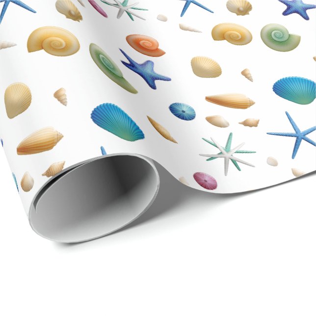 Seashell Starfish Nautical Beach  Wrapping Paper (Roll Corner)