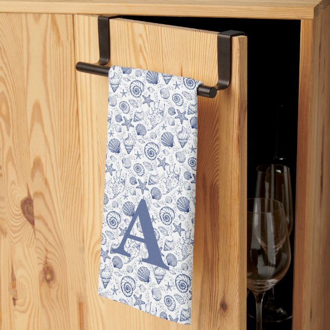 Seashell Starfish Nautical Monogram Tea Towel (Thirds Fold)