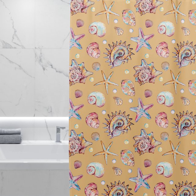 Seashell & Starfish Pattern beach vibes  Shower Curtain (Creator Uploaded)
