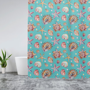 Seashell & Starfish Pattern beach vibes  Shower Curtain