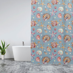 Seashell & Starfish Pattern beach vibes Shower Curtain