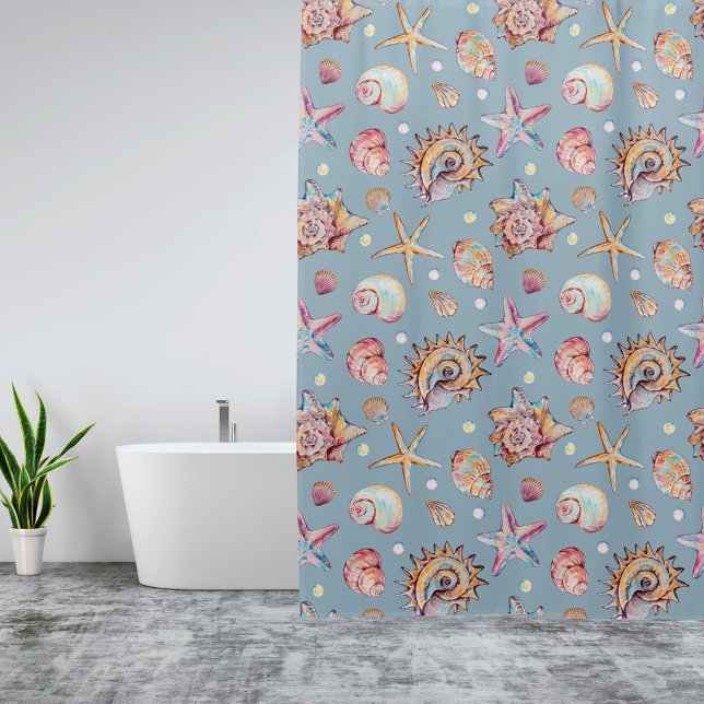 Seashell & Starfish Pattern beach vibes  Shower Curtain (Creator Uploaded)