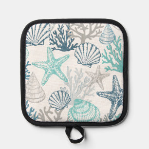 Seashell Starfish Pattern Blue And Teal Pot Holder