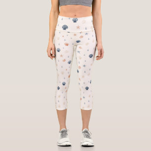 Seashell Starfish Seamless Pattern Capri Leggings