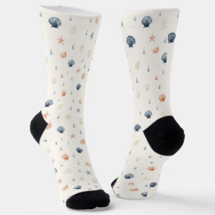Seashell Starfish Seamless Pattern Socks