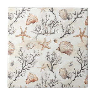 Seashell Starfish Terracotta Ivory Coastal Tile