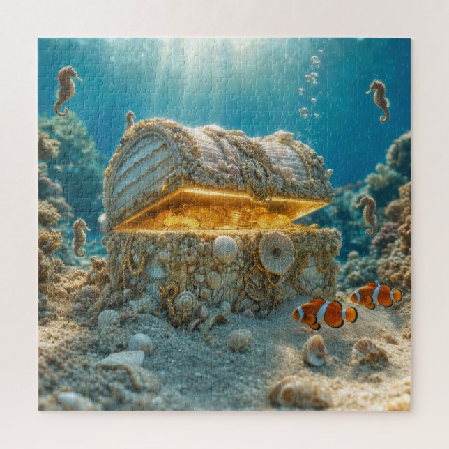 Seashell Treasure Chest Underwater with Coins Jigsaw Puzzle (Vertical)