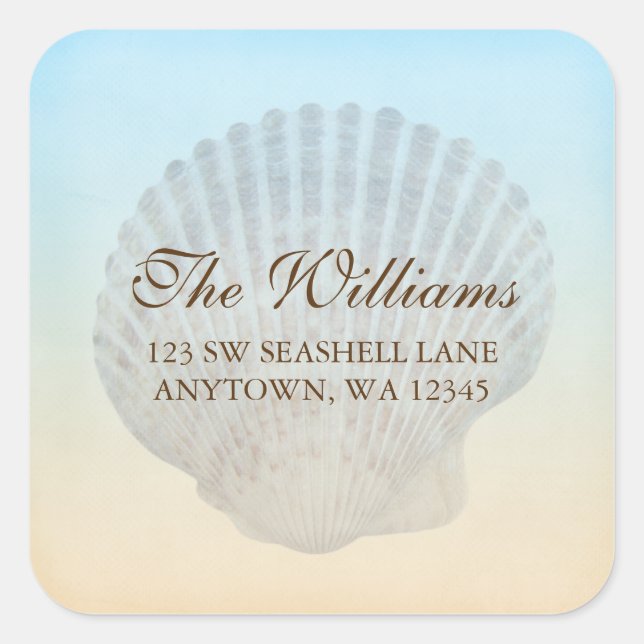Seashell Tropical Beach Address Label Square (Front)