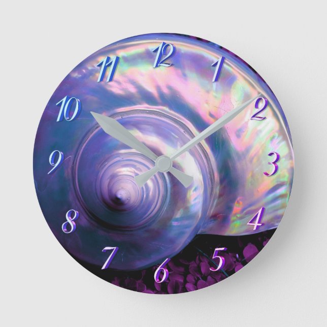 Seashell tropical opalescent mother of pearl look round clock (Front)