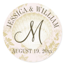 Seashell Vintage Beach Wedding Monogram Pink