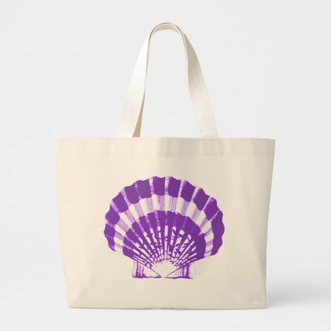 Seashell - violet and white large tote bag (Front)