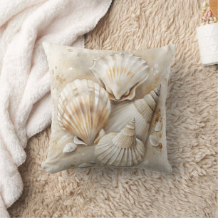 Seashell Watercolor Coastal  Cushion