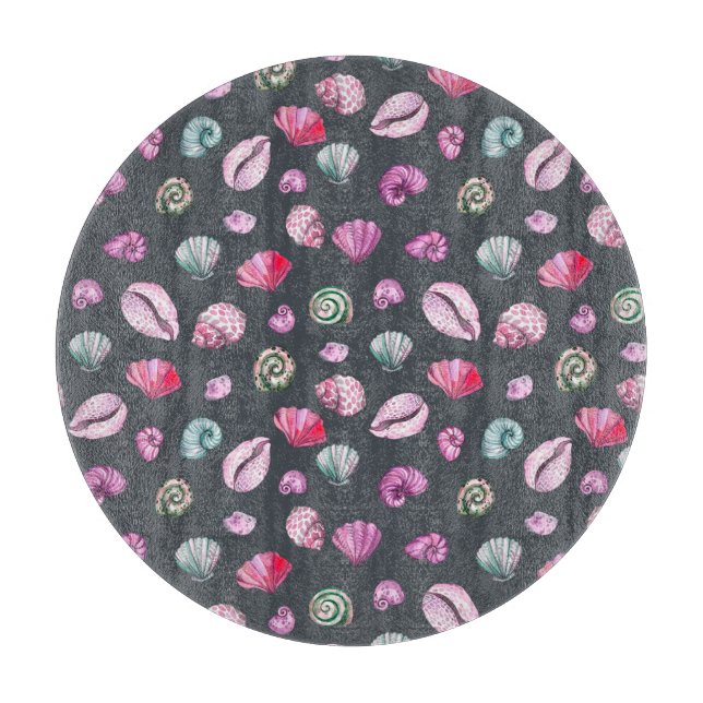 Seashell Watercolor: Dark Blue Pattern Cutting Board (Front)