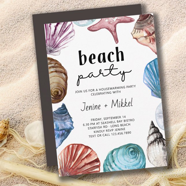 Seashell Watercolor House Warming Beach Party Invitation (Creator Uploaded)