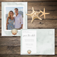 Seashell Watercolor Minimal Beach Photo Save Date