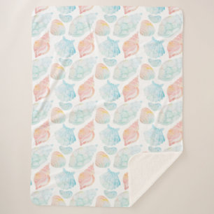 Seashell Watercolor Sherpa Blanket