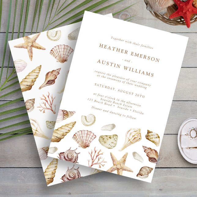 Seashell Wedding Invitation (Seashell Watercolor Elegant Beach Wedding Invitation by Painted Paperie
)