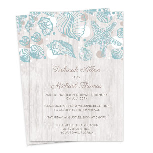 Seashell Whitewashed Wood Beach Reception Only Invitation