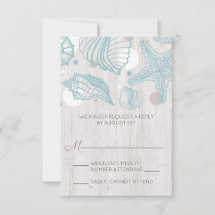 Seashell Whitewashed Wood Beach RSVP Cards