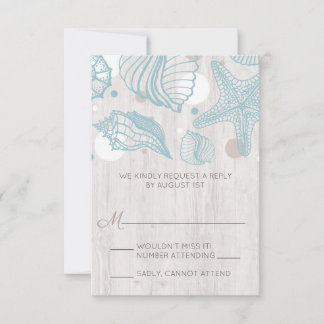 Seashell Whitewashed Wood Beach RSVP Cards