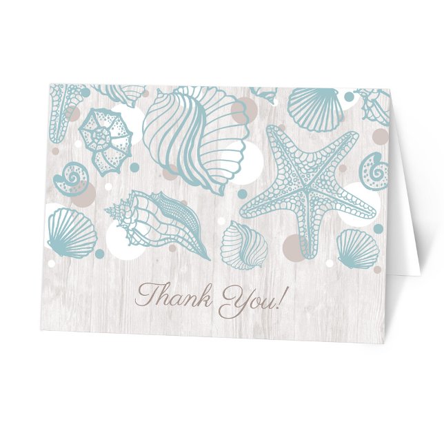 Seashell Whitewashed Wood Beach Thank You Cards (Personalized Seashell Whitewashed Wood Beach Thank You Cards from Artistically Invited on Zazzle.)