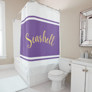 SEASHELL Wide Pretty Purple White Racing Stripes Shower Curtain