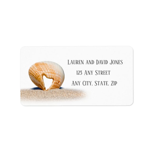 Seashell with a Heart on sand at the Beach, Label (Front)