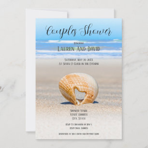 Seashell with Heart & sand at Beach, Couple Shower Invitation