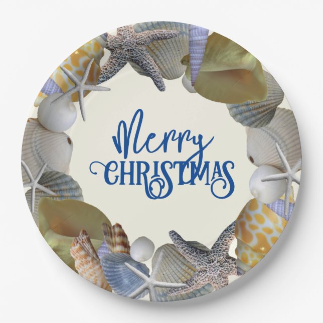 Seashell Wreath Holiday Occasion Custom Paper Plate (Front)