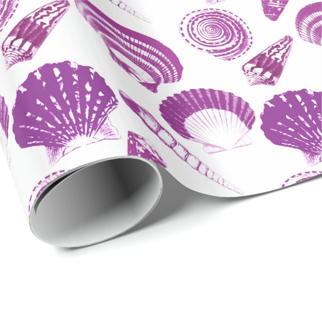 Seashells - amethyst purple on a white background wrapping paper (Roll Corner)