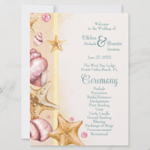 Seashells and Aqua Coloured Accents Wedding Progra Invitation