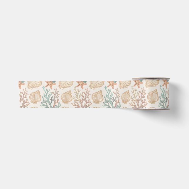 Seashells and Coral Satin Ribbon (Front)