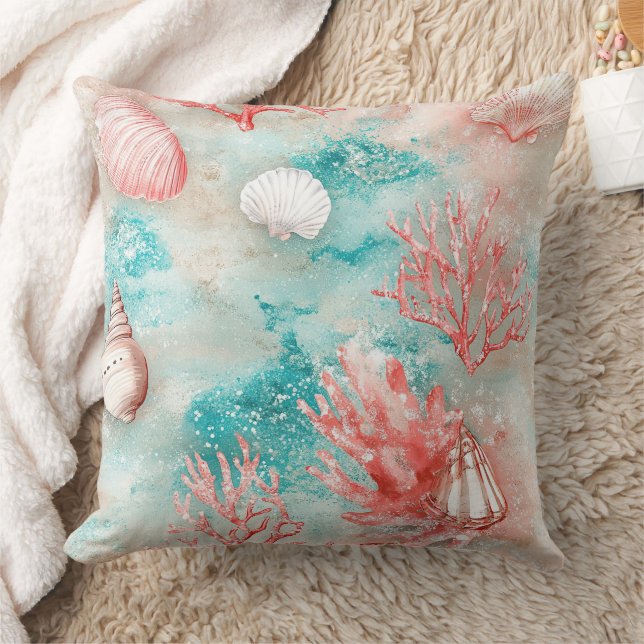Seashells and Ocean Waves Pattern (11) Cushion (Blanket)