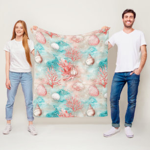 Seashells and Ocean Waves Pattern (11) Fleece Blanket
