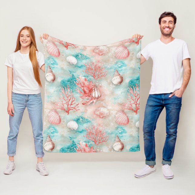 Seashells and Ocean Waves Pattern (11) Fleece Blanket (In Situ)