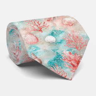 Seashells and Ocean Waves Pattern (11) Tie