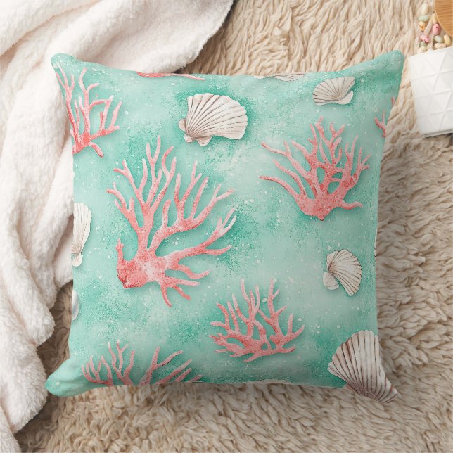 Seashells and Ocean Waves Pattern (12) Cushion (Blanket)