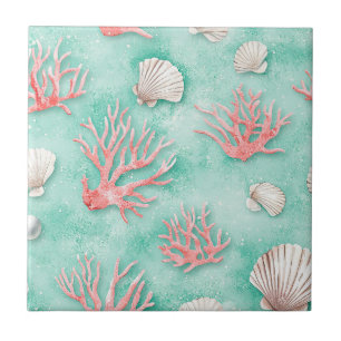 Seashells and Ocean Waves Pattern (12) Tile