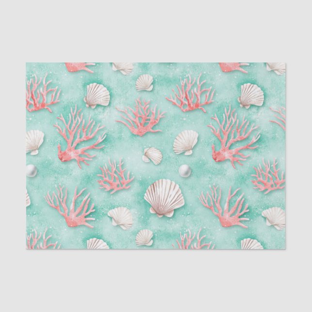 Seashells and Ocean Waves Pattern (12) Tissue Paper (Front)