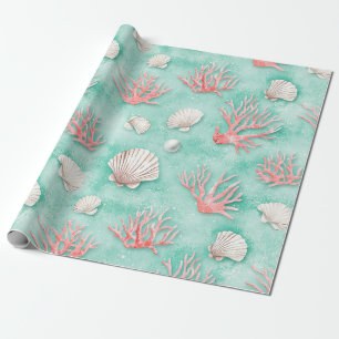 Seashells and Ocean Waves Pattern (12) Wrapping Paper