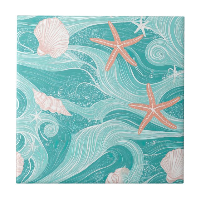 Seashells and Ocean Waves Pattern (13) Tile (Front)